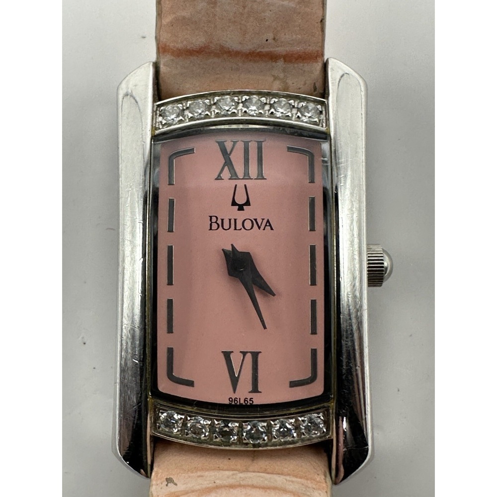 Bulova 96L65 Ladies Watch New Battery 17MM 6.75"‎ Pink Leather Band Dial B27